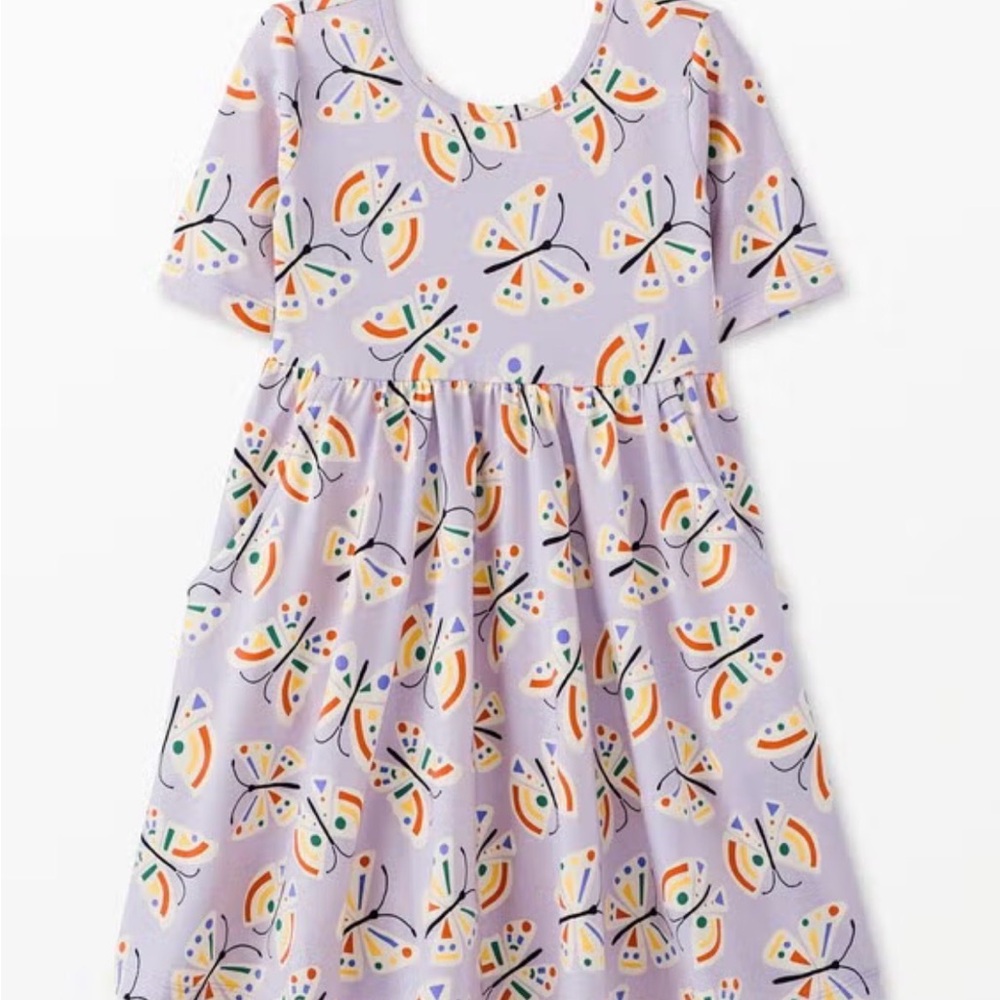 Hanna Andersson Lavender Dress with Orange, Green & Black Butterfly Print